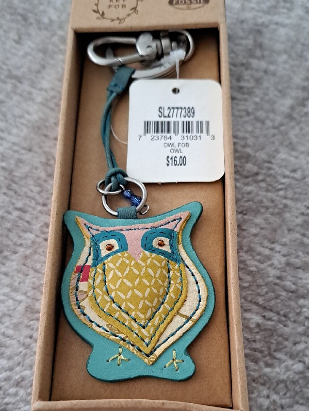 BNWT, Fossil Owl Key & Card Holder - Brown and Silver - Picture 2 of 6